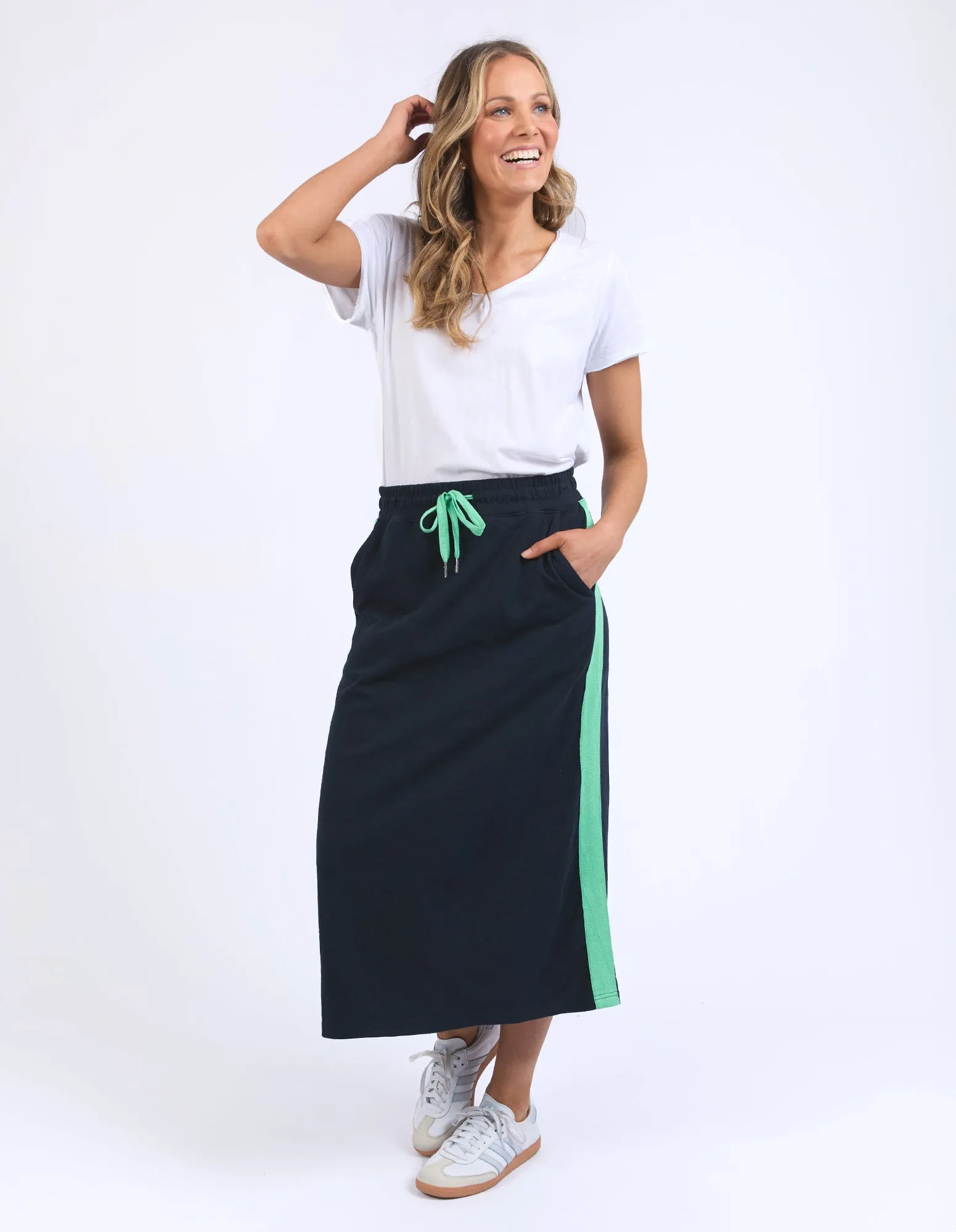 Elm Brunch Skirt Navy With Neon Green Tape