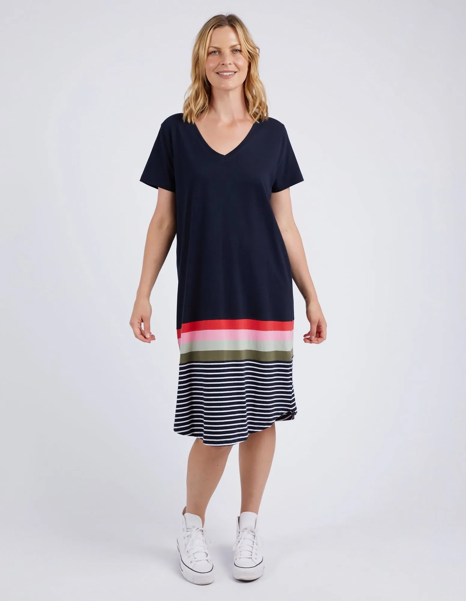 Elm Terra Tee Dress Navy and White Stripe