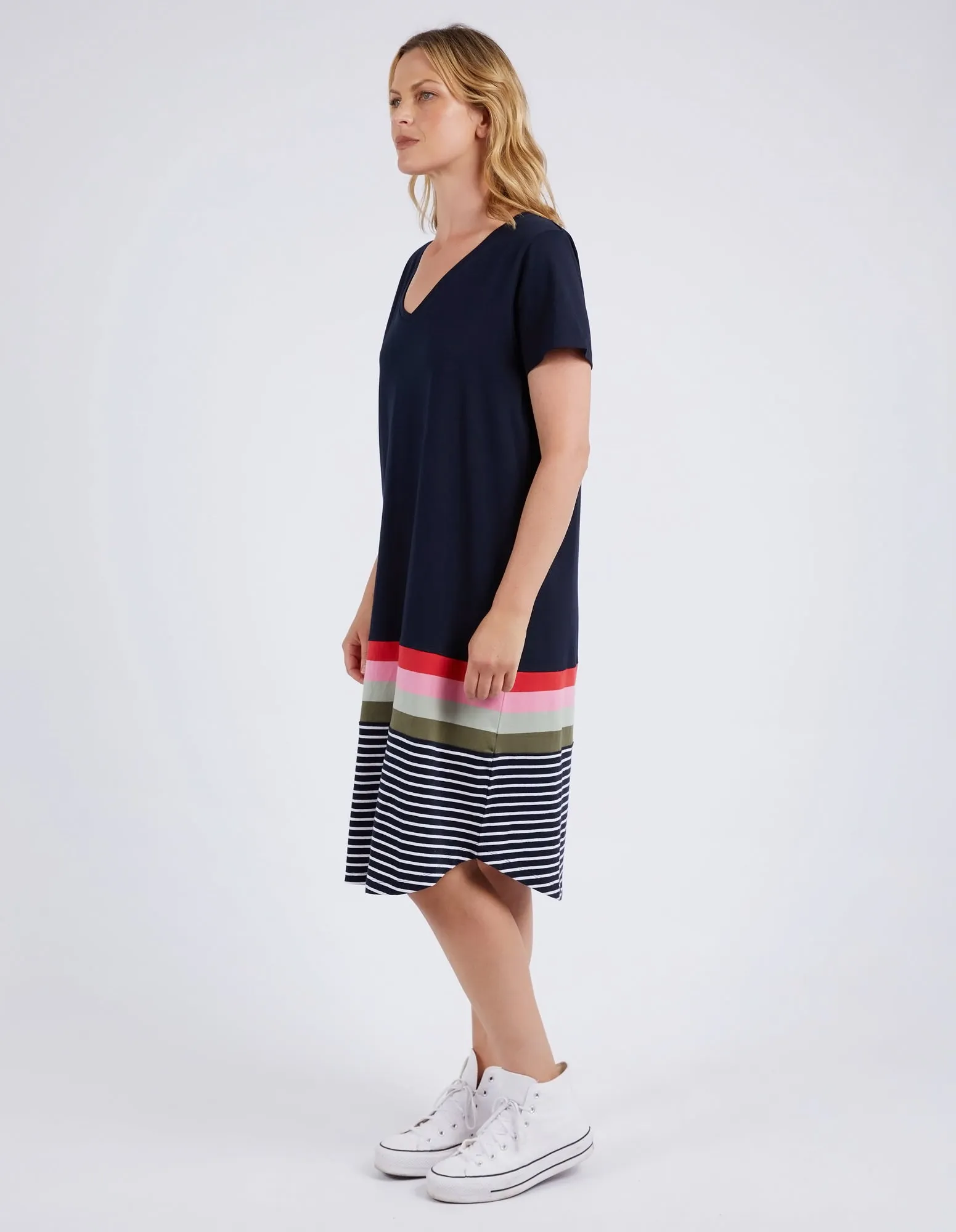 Elm Terra Tee Dress Navy and White Stripe