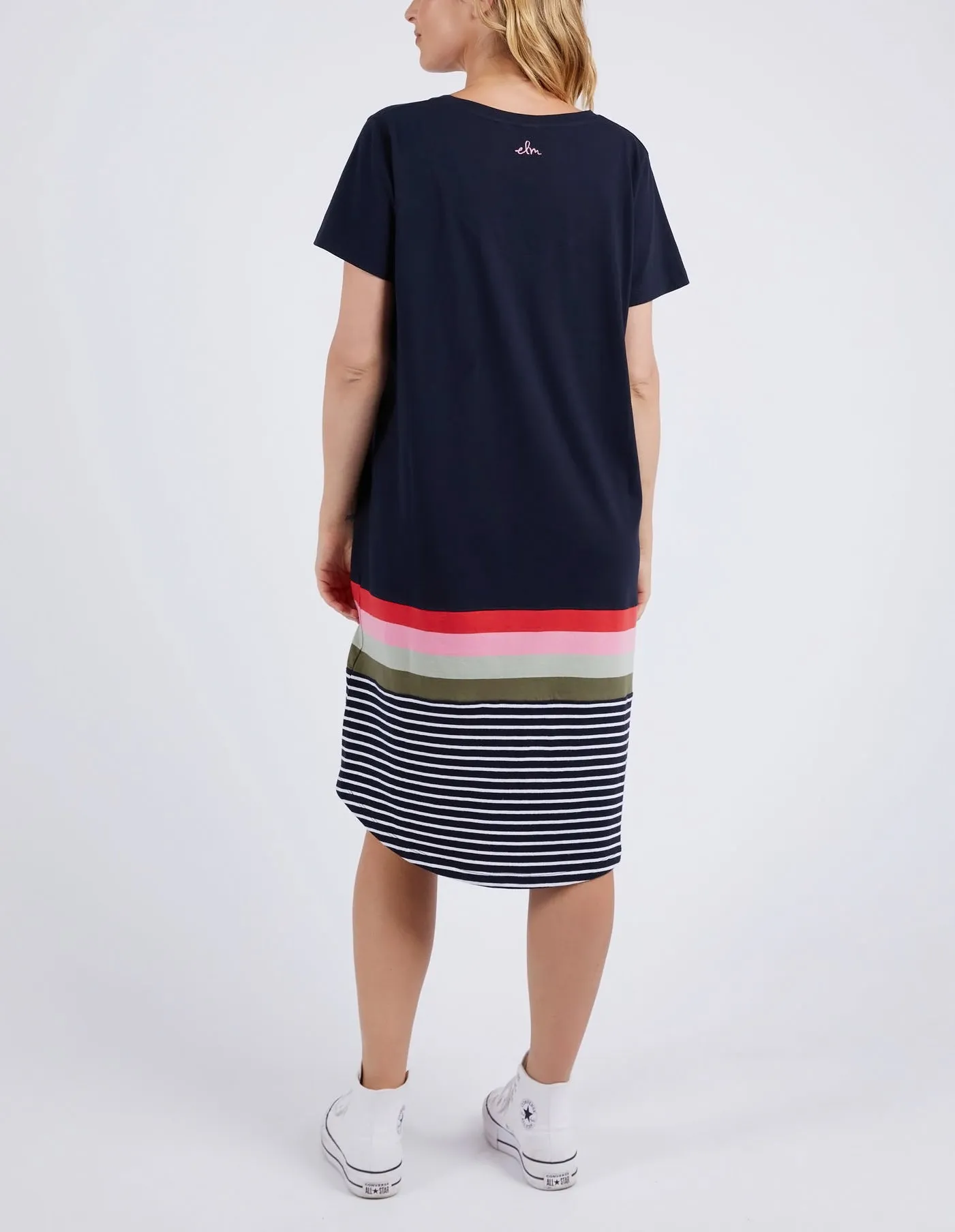Elm Terra Tee Dress Navy and White Stripe