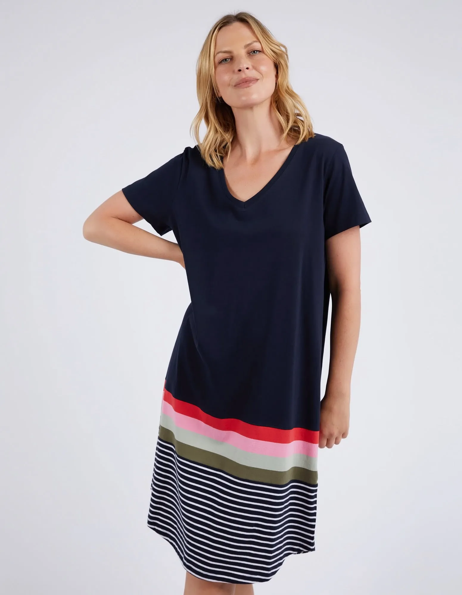 Elm Terra Tee Dress Navy and White Stripe