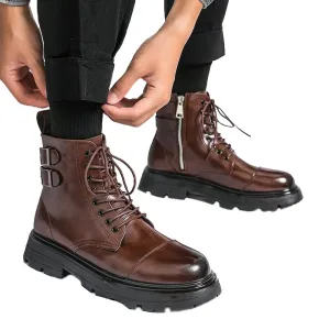 Fashion Brown Leather Men's High Boots