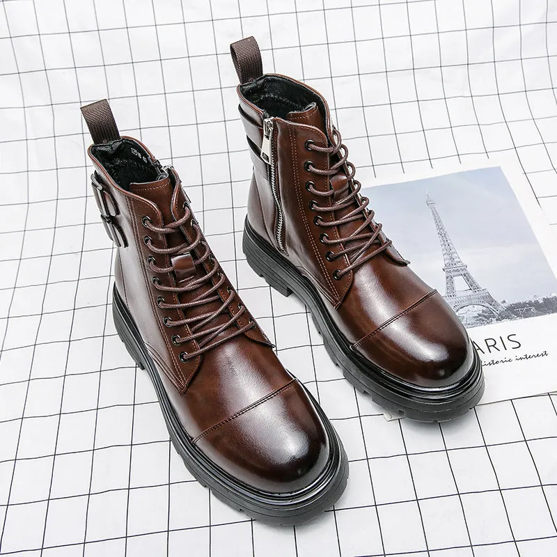Fashion Brown Leather Men's High Boots