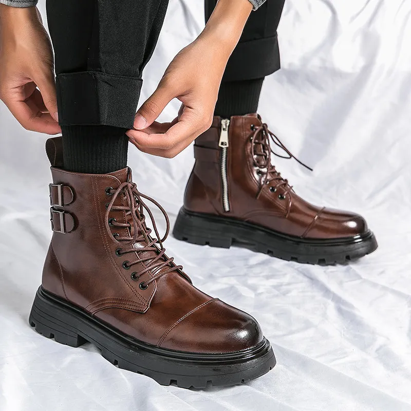 Fashion Brown Leather Men's High Boots