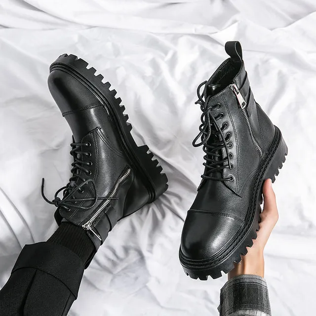 Fashion Brown Leather Men's High Boots