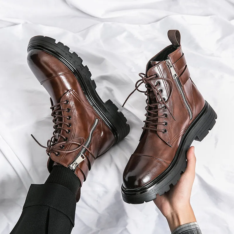Fashion Brown Leather Men's High Boots