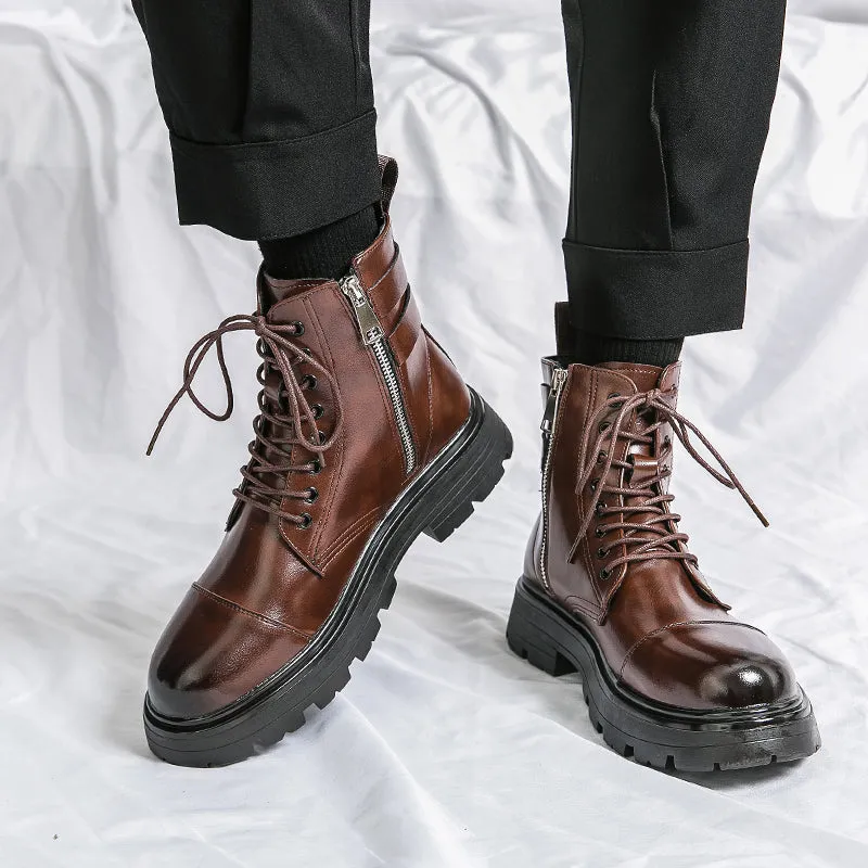 Fashion Brown Leather Men's High Boots