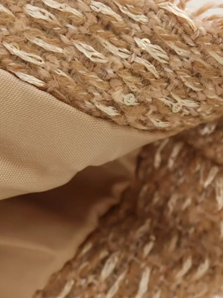 Fashion O-neck Pocket Tweed Short Coats