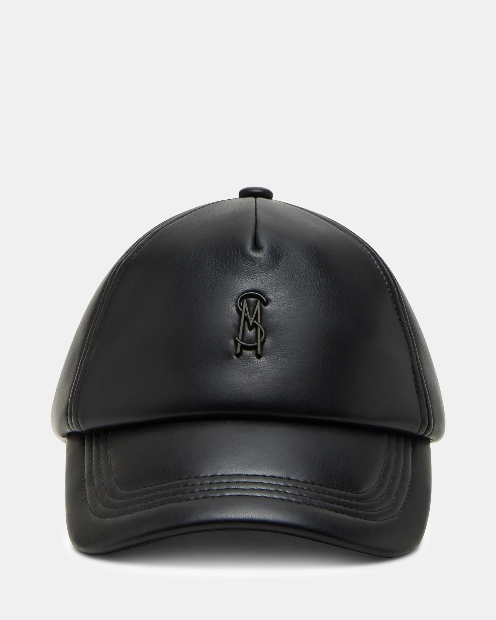 FAUX LEATHER PUFFER BASEALL CAP BLACK