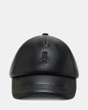 FAUX LEATHER PUFFER BASEALL CAP BLACK