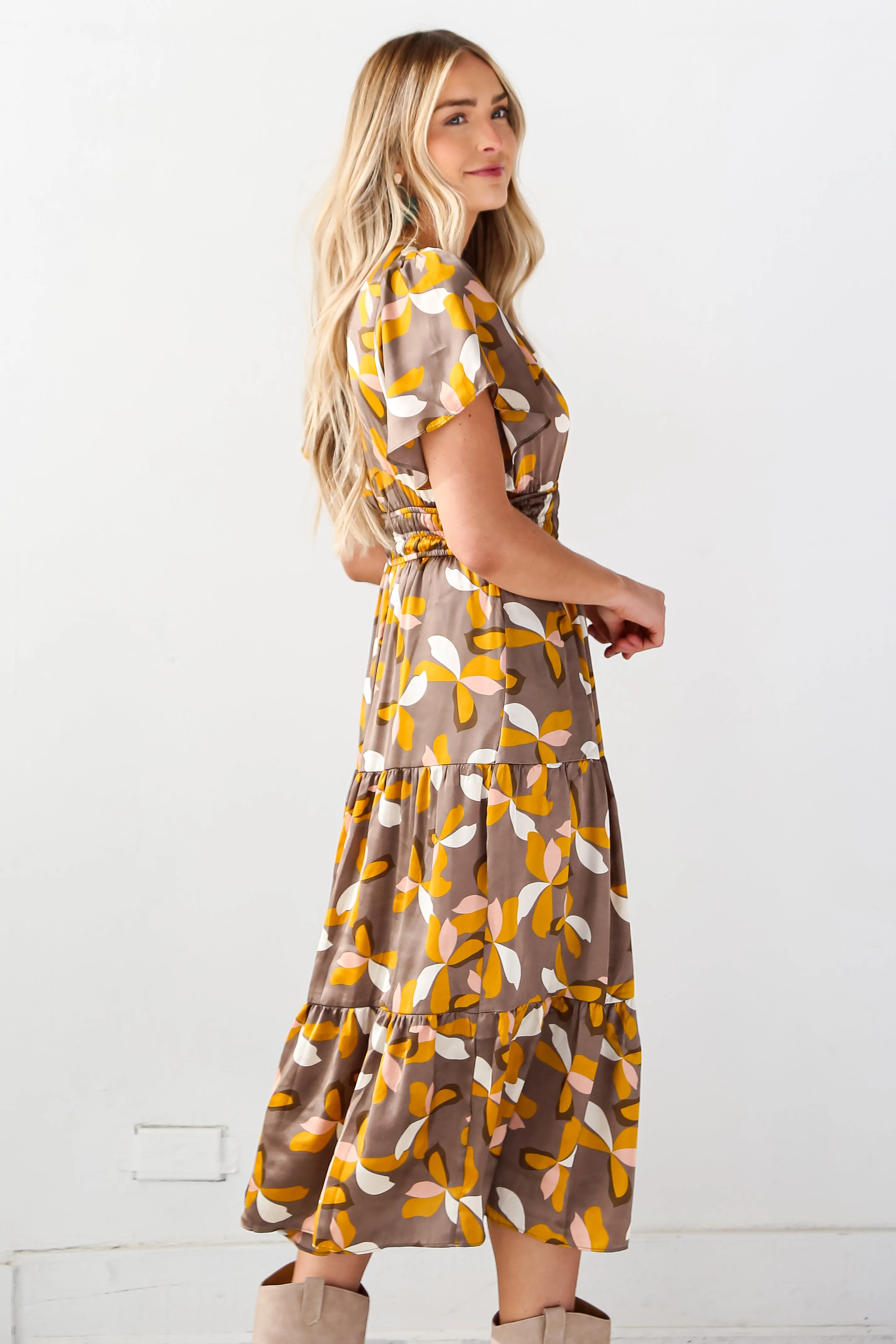 FINAL SALE - Fresh Impression Satin Mocha Midi Dress