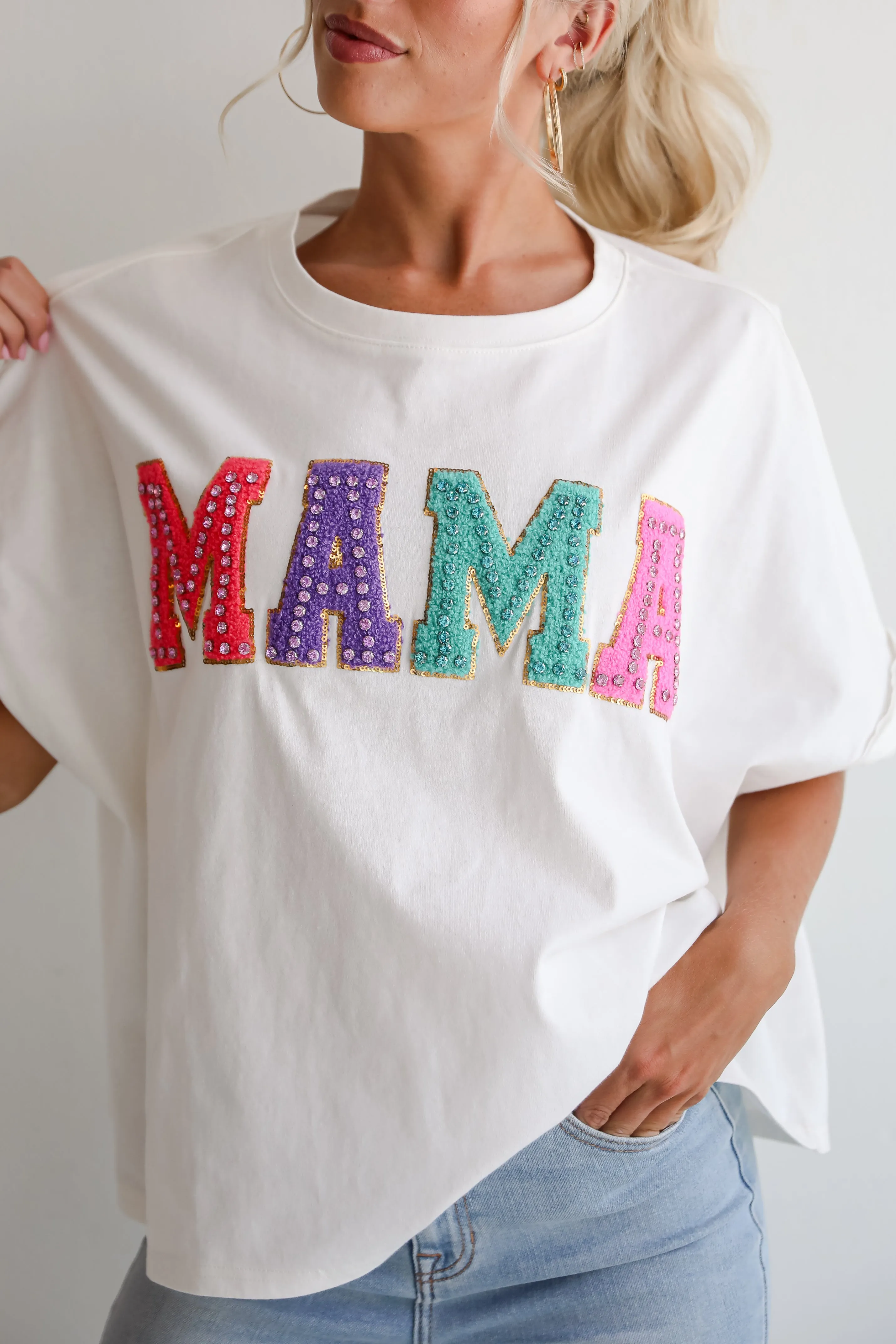 FINAL SALE - Mama Rhinestone Letter Tee