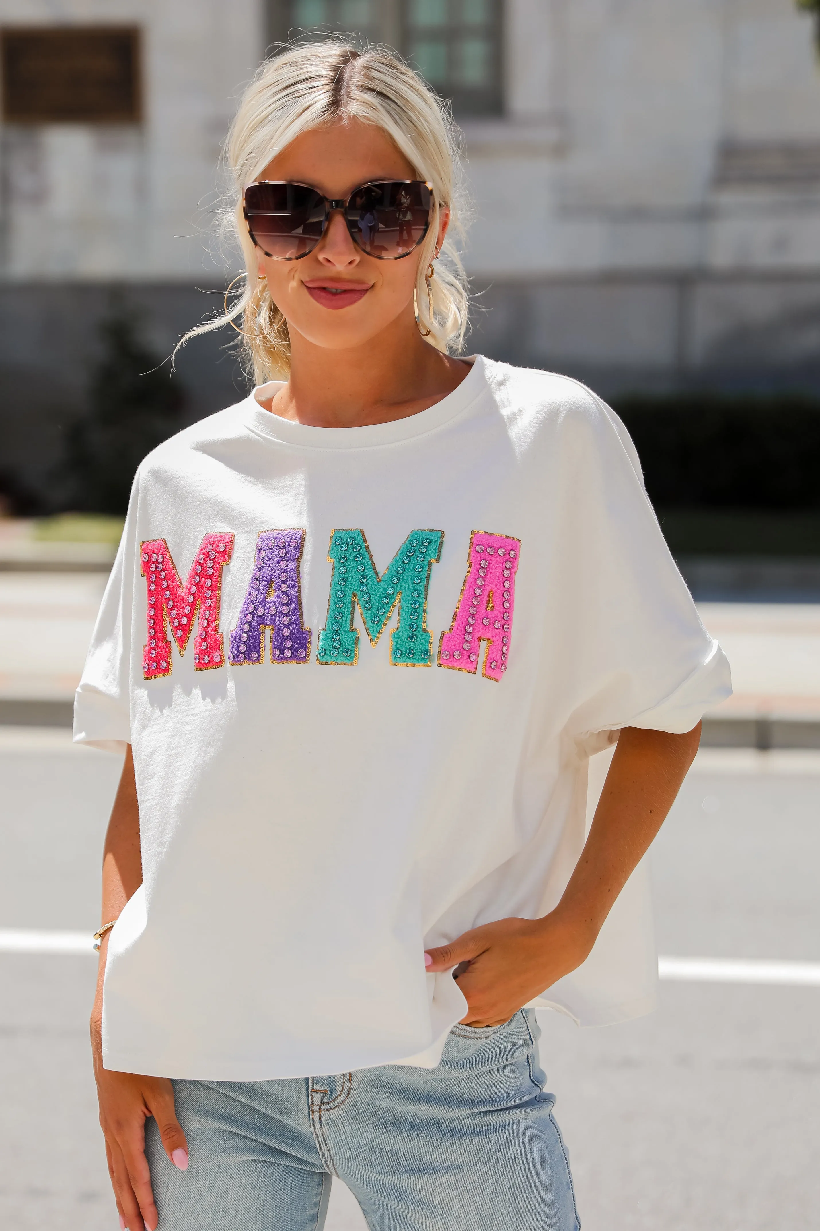 FINAL SALE - Mama Rhinestone Letter Tee