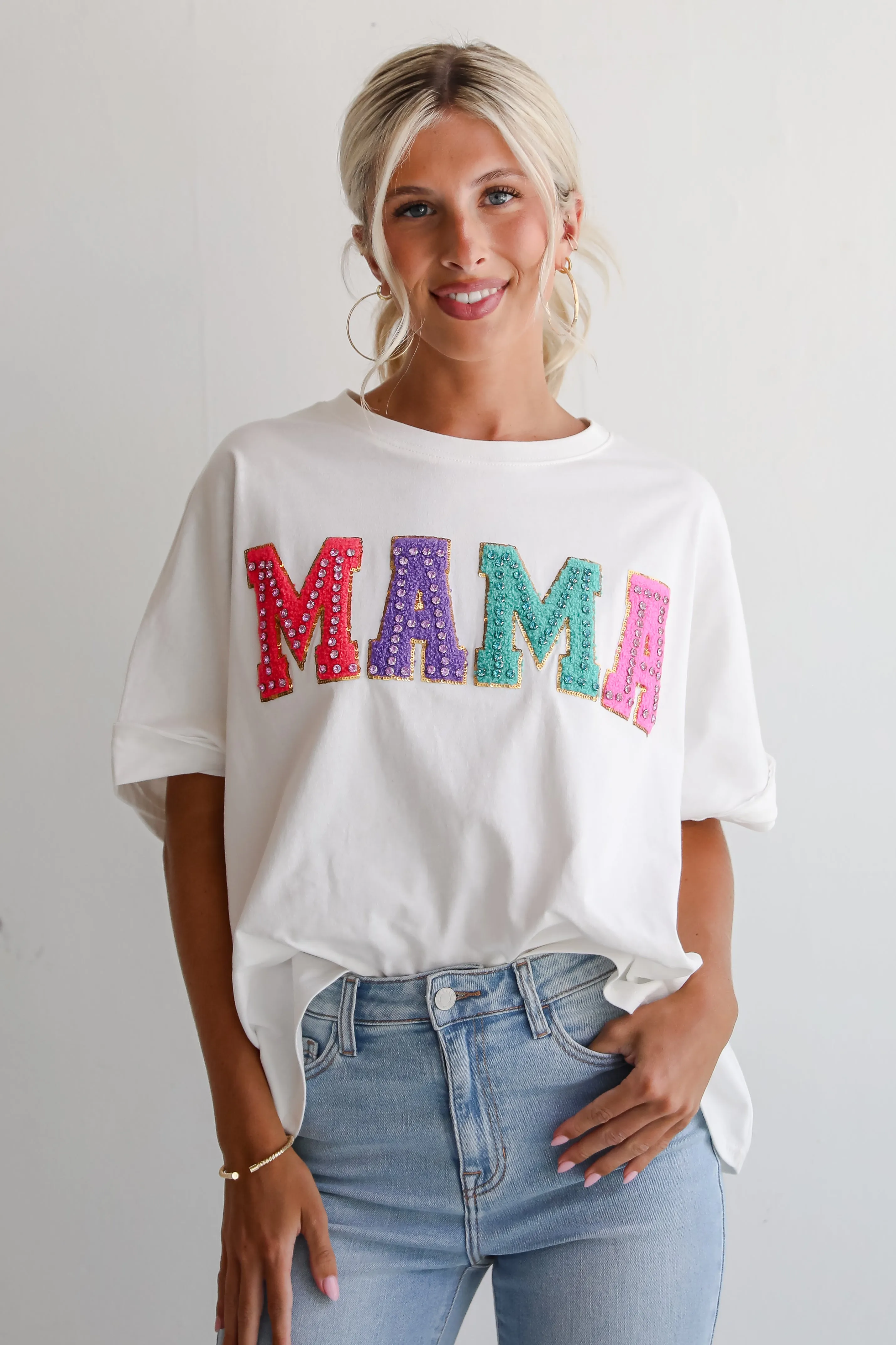 FINAL SALE - Mama Rhinestone Letter Tee