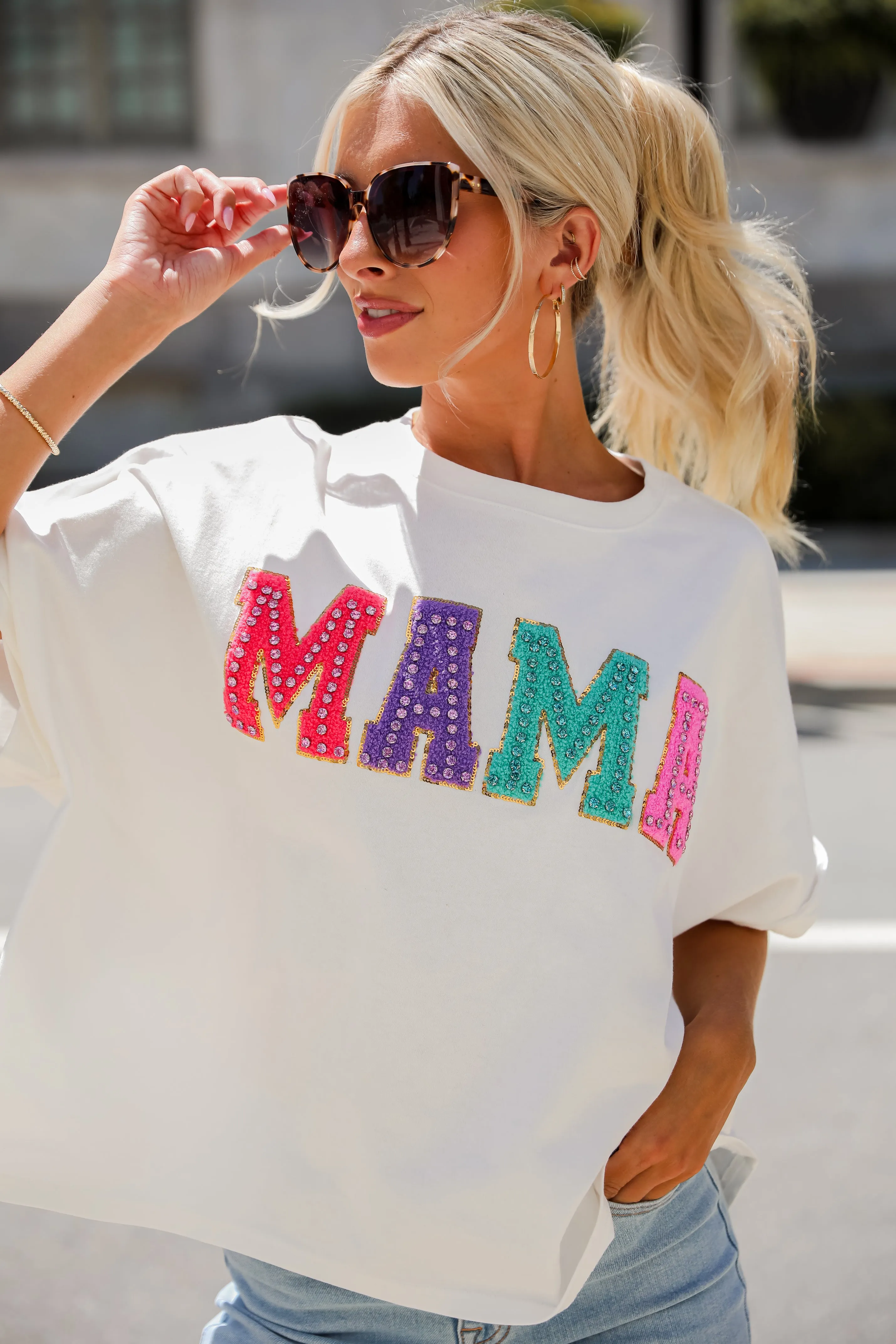 FINAL SALE - Mama Rhinestone Letter Tee