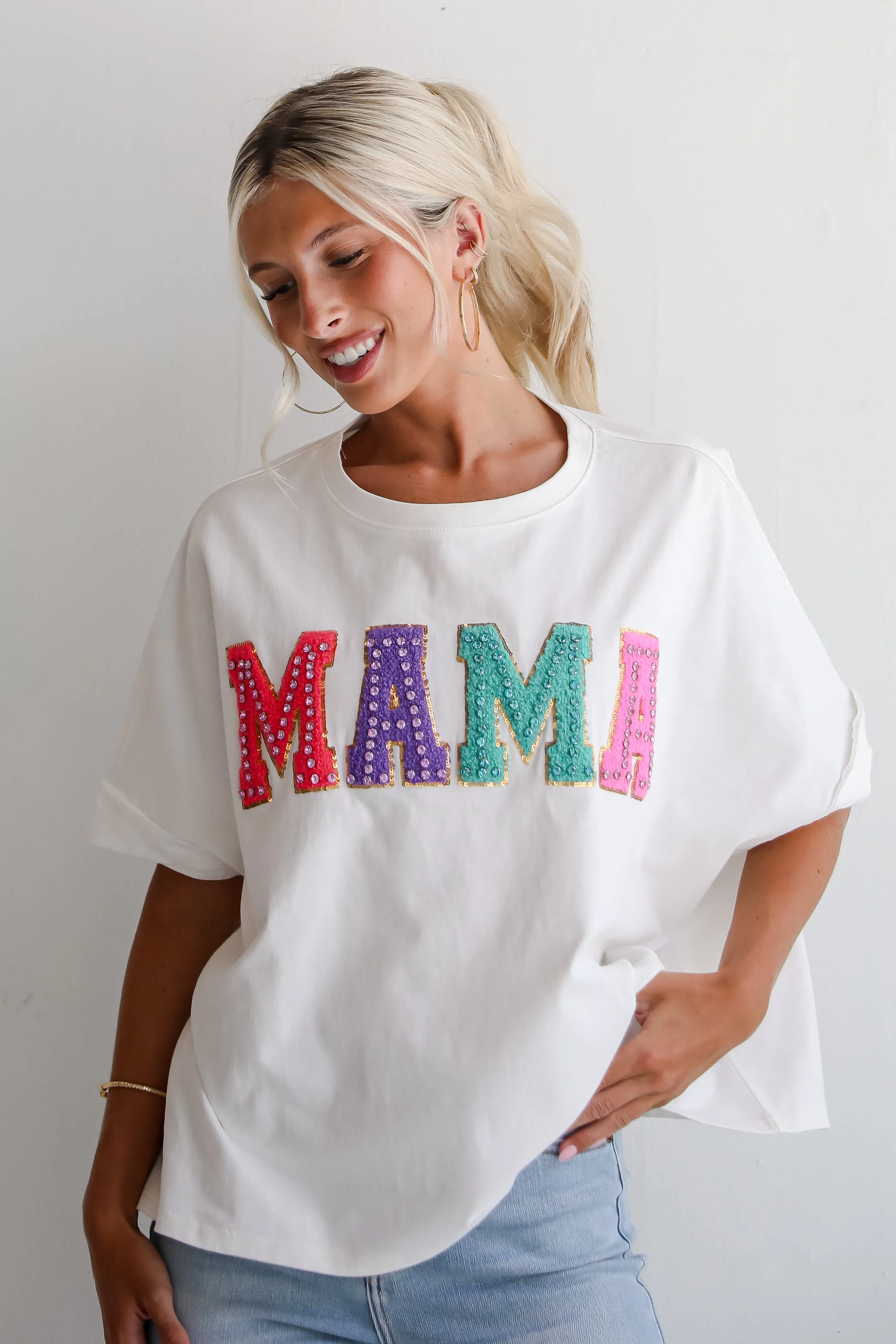 FINAL SALE - Mama Rhinestone Letter Tee