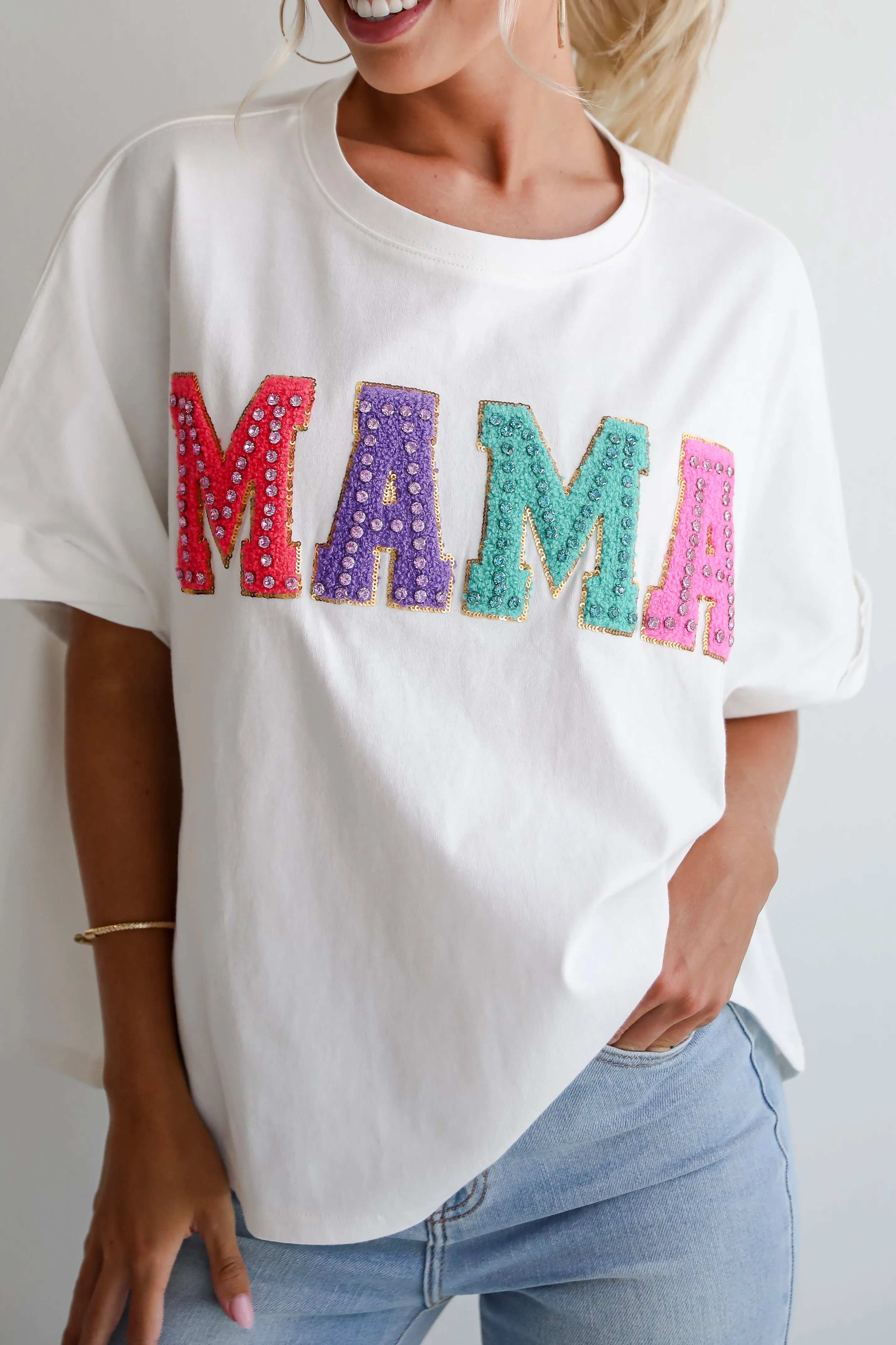 FINAL SALE - Mama Rhinestone Letter Tee