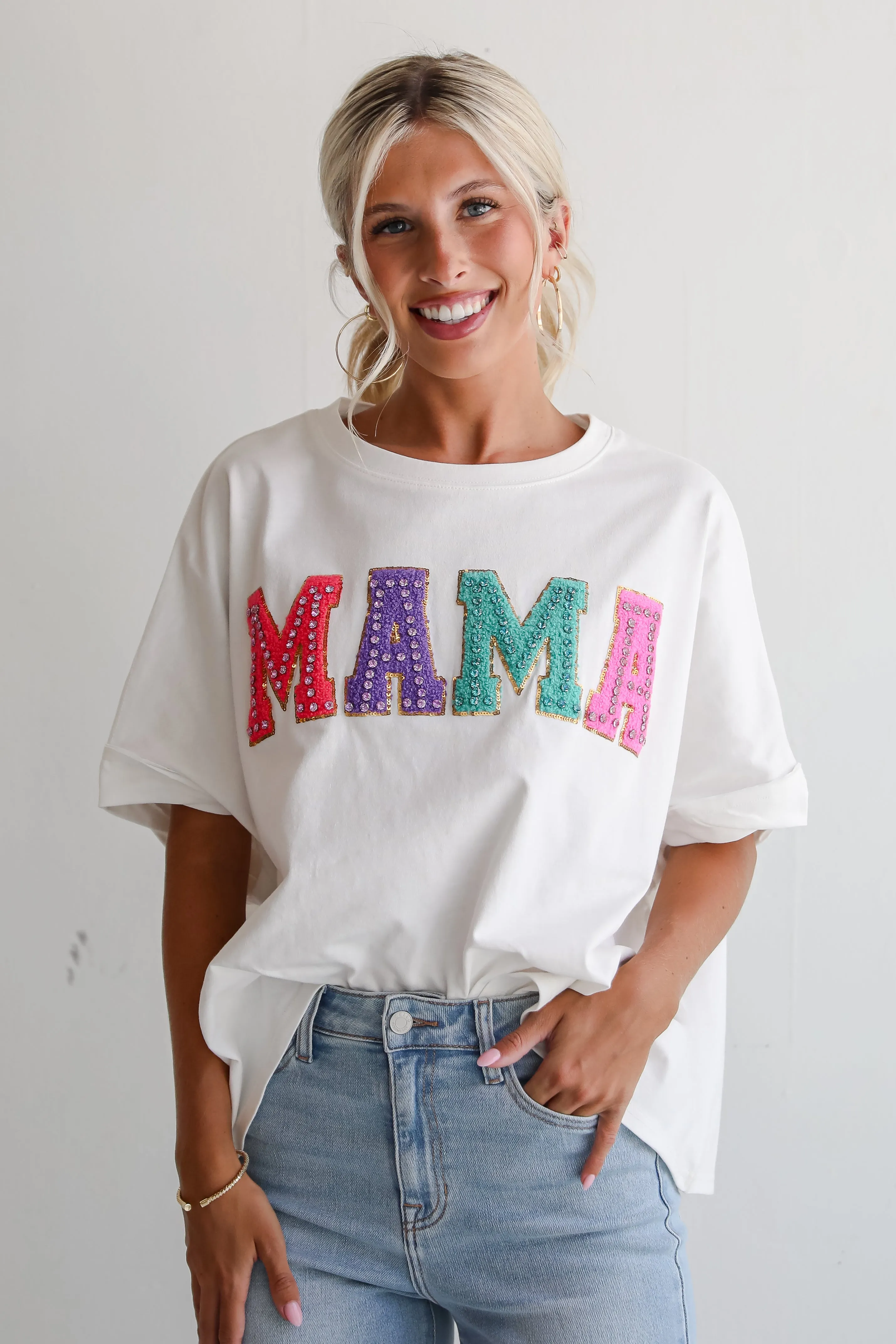 FINAL SALE - Mama Rhinestone Letter Tee