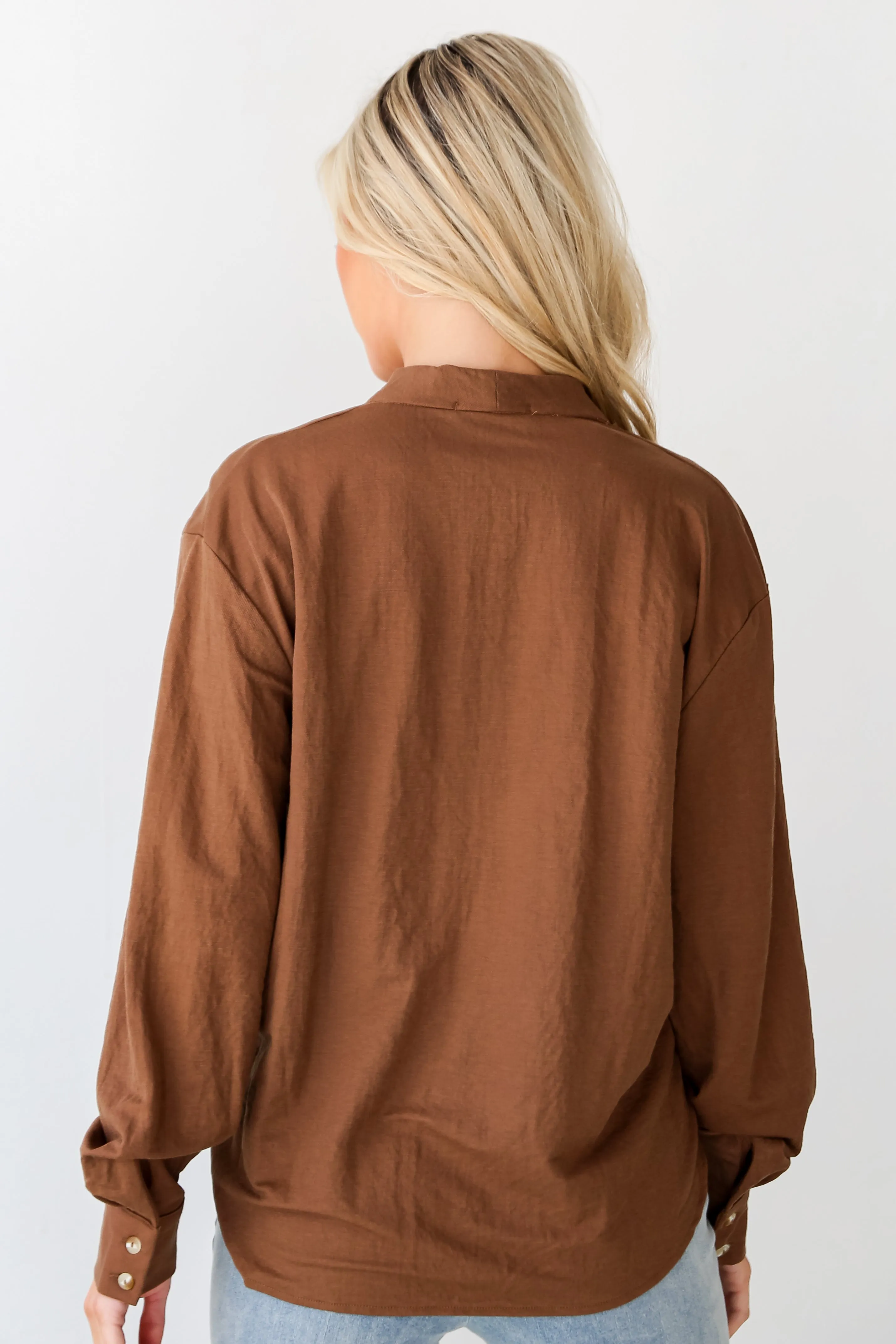 FINAL SALE - Picturesque Perfection Mocha Tie-Front Blouse