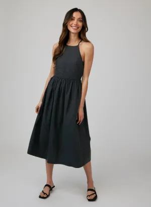 Fitted Midi Halter Dress - Black