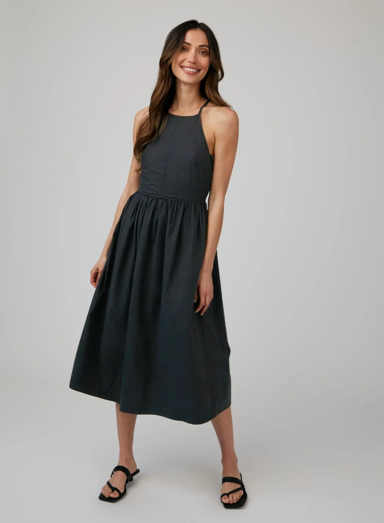 Fitted Midi Halter Dress - Black