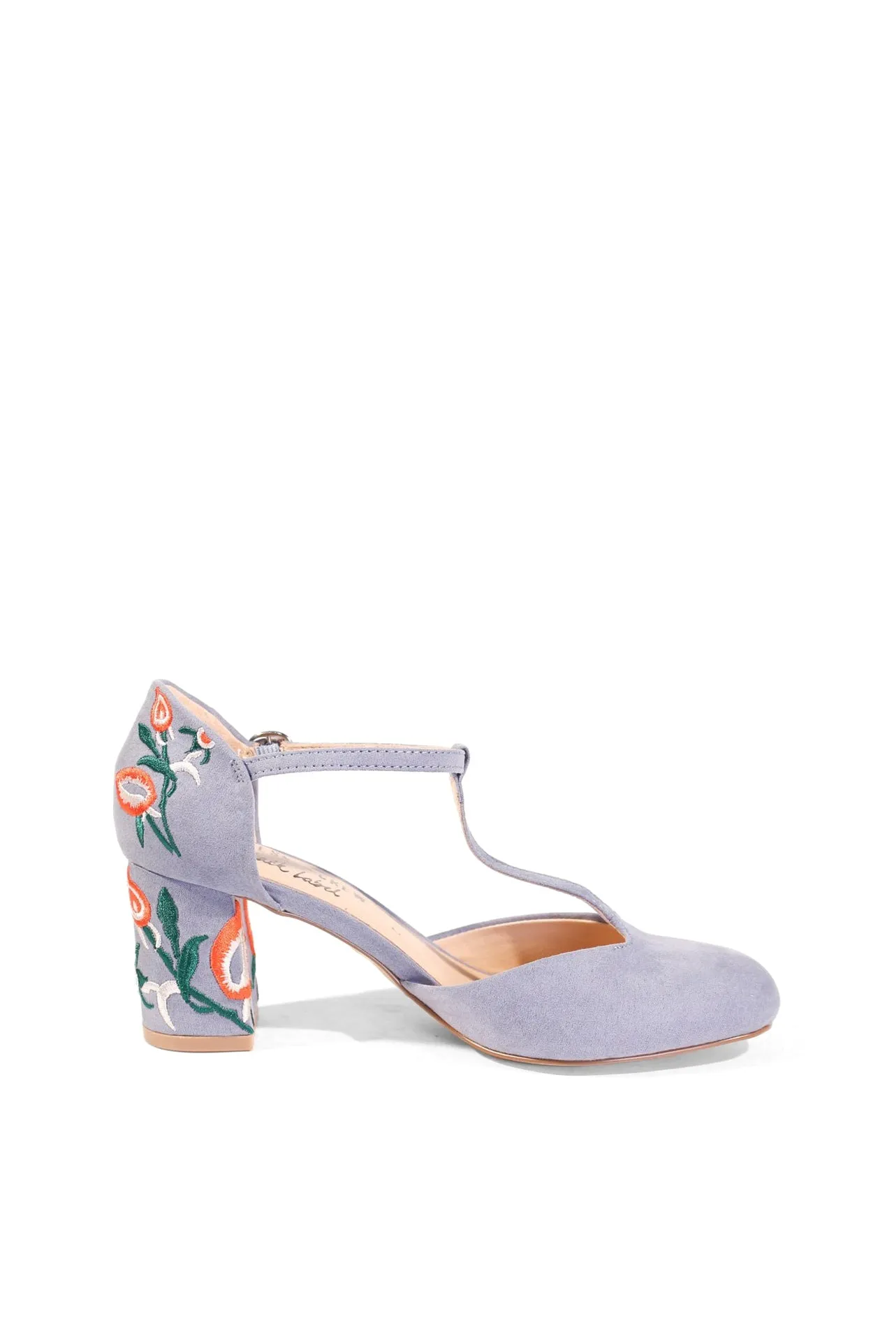 Frenchie T-Strap Embroidered Heels