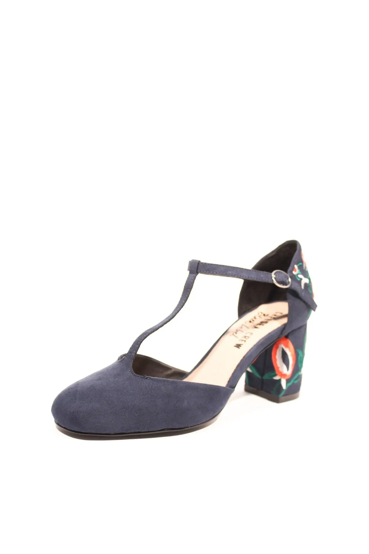 Frenchie T-Strap Embroidered Heels