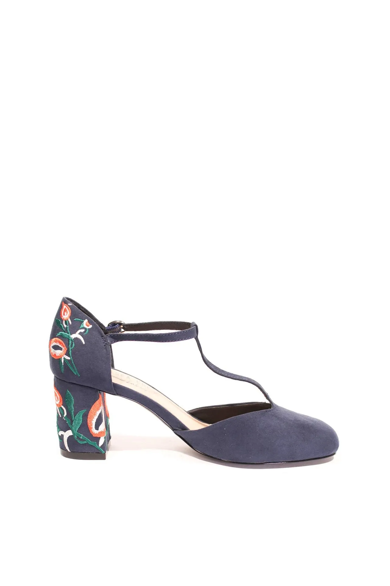 Frenchie T-Strap Embroidered Heels