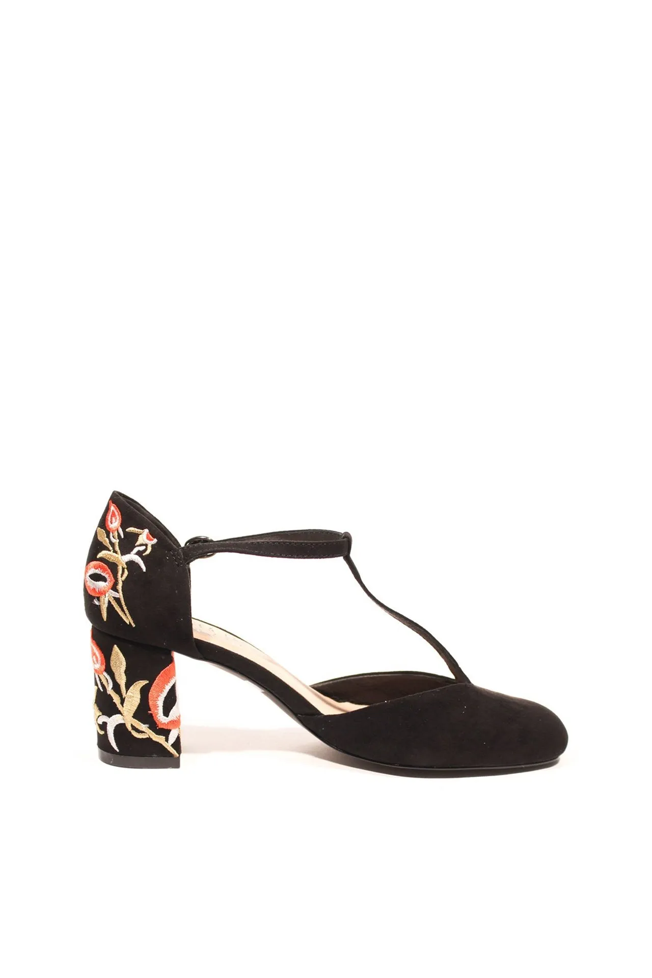 Frenchie T-Strap Embroidered Heels