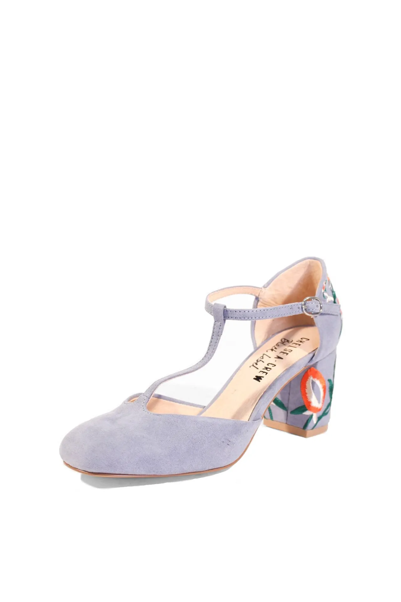 Frenchie T-Strap Embroidered Heels