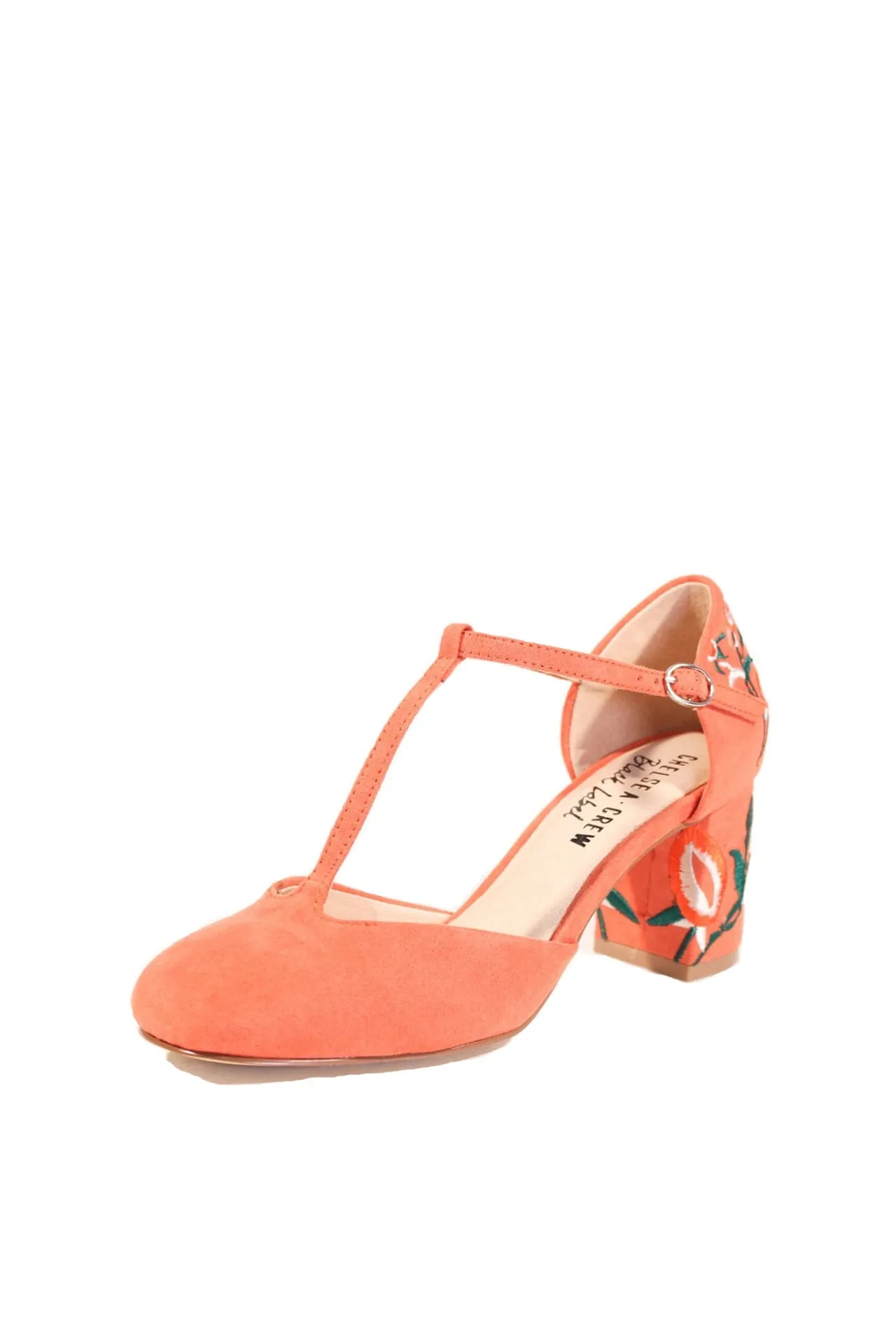Frenchie T-Strap Embroidered Heels