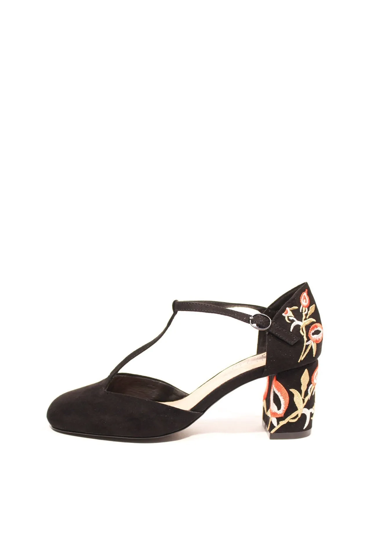 Frenchie T-Strap Embroidered Heels