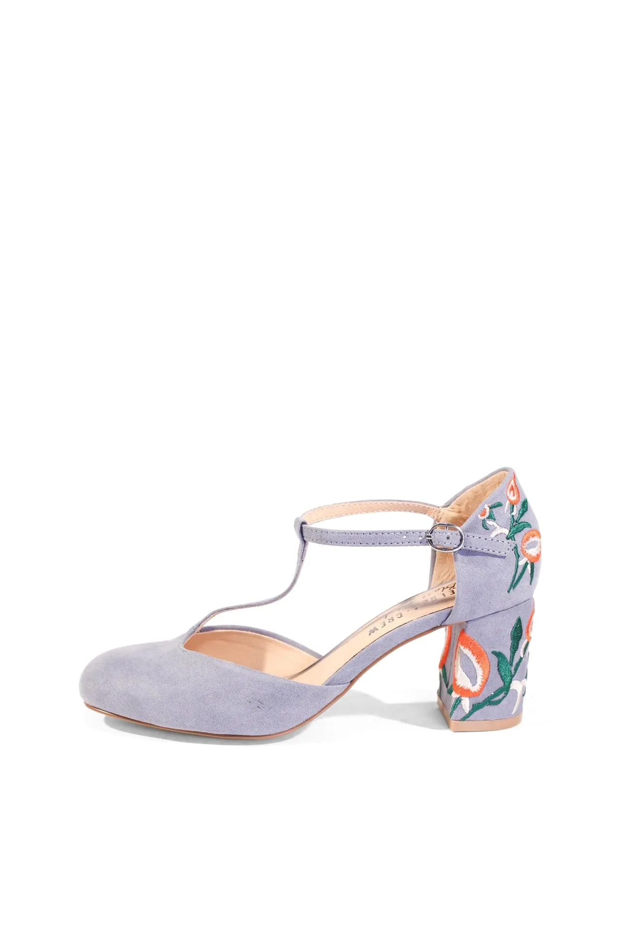 Frenchie T-Strap Embroidered Heels