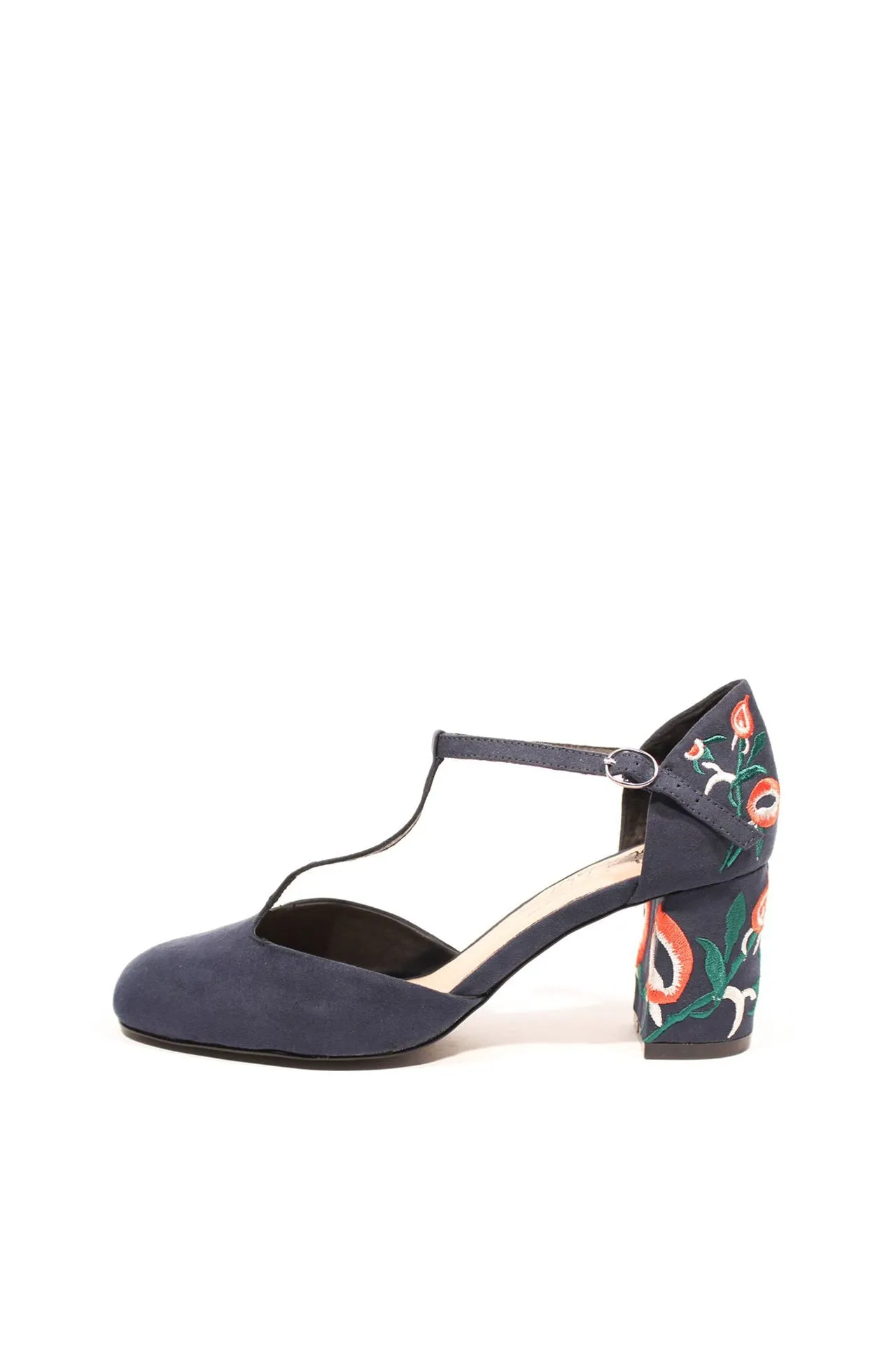 Frenchie T-Strap Embroidered Heels