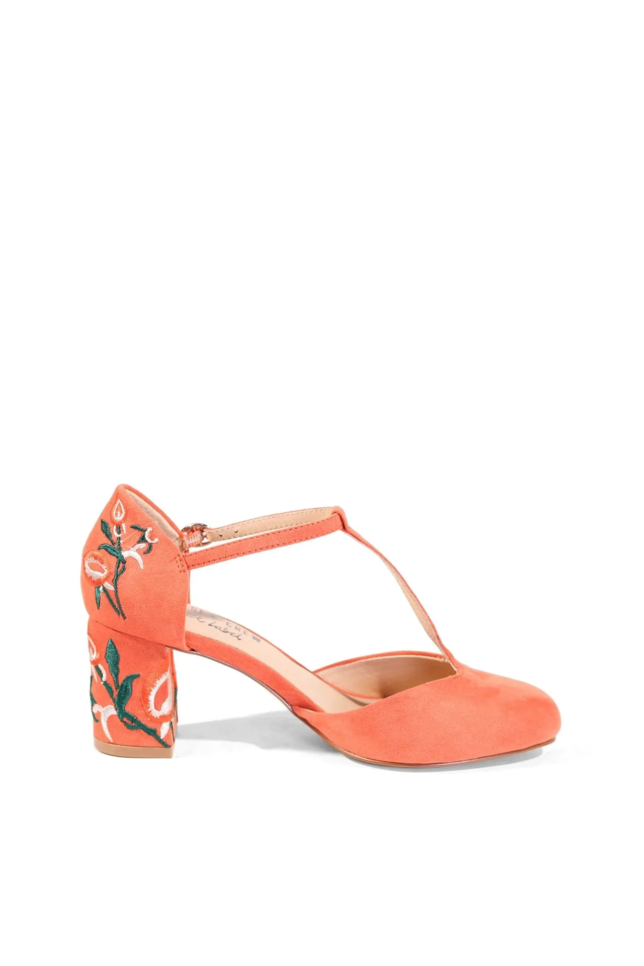 Frenchie T-Strap Embroidered Heels