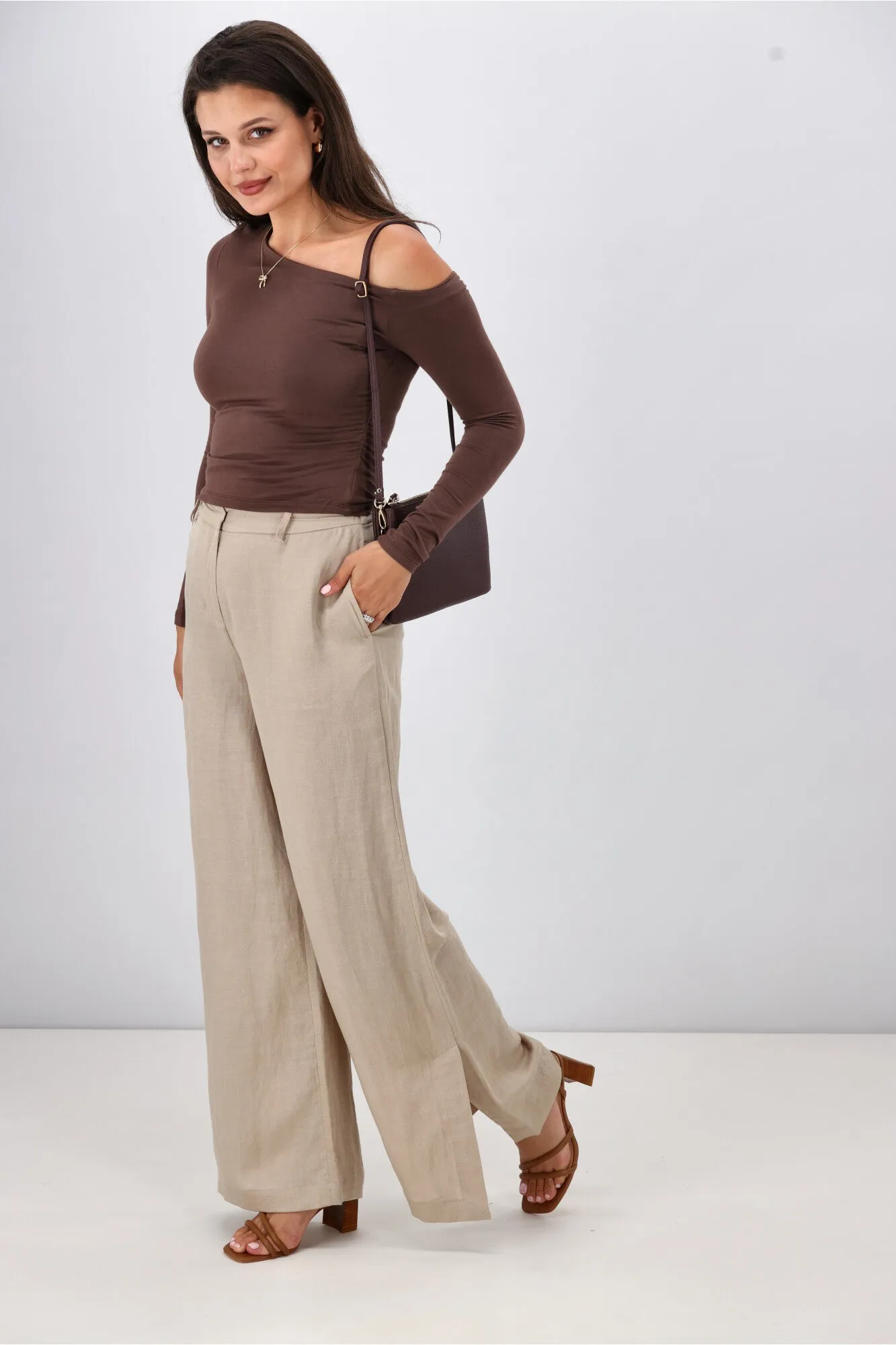 Gloss by Shine On Arissa Wide Leg Pants Natural