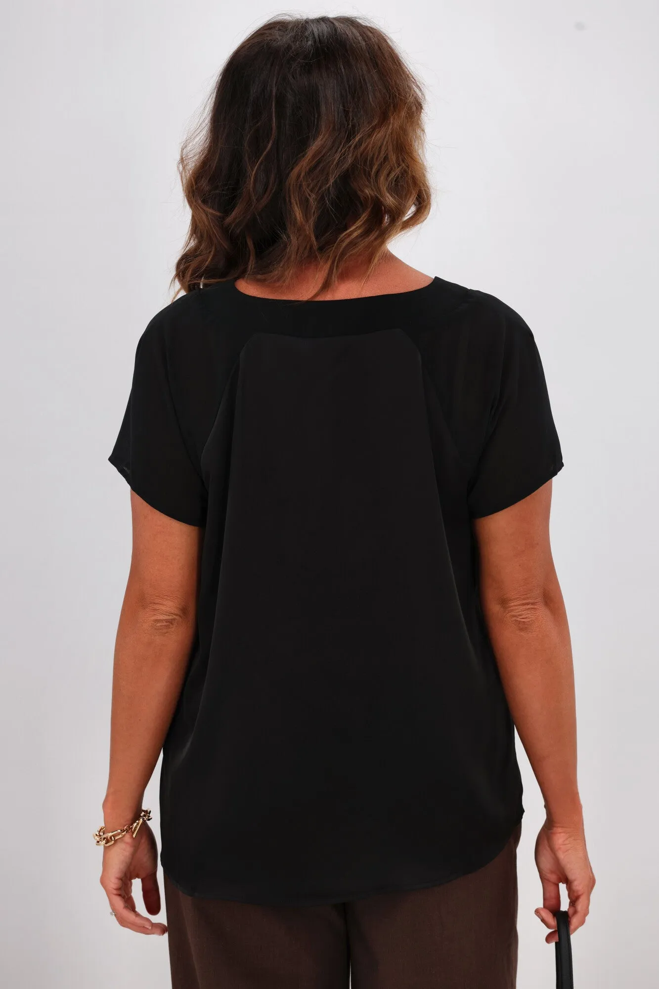 Gloss by Shine On Christina V Neck Satin Top Black