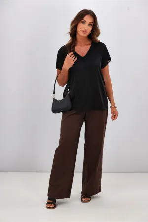 Gloss by Shine On Christina V Neck Satin Top Black