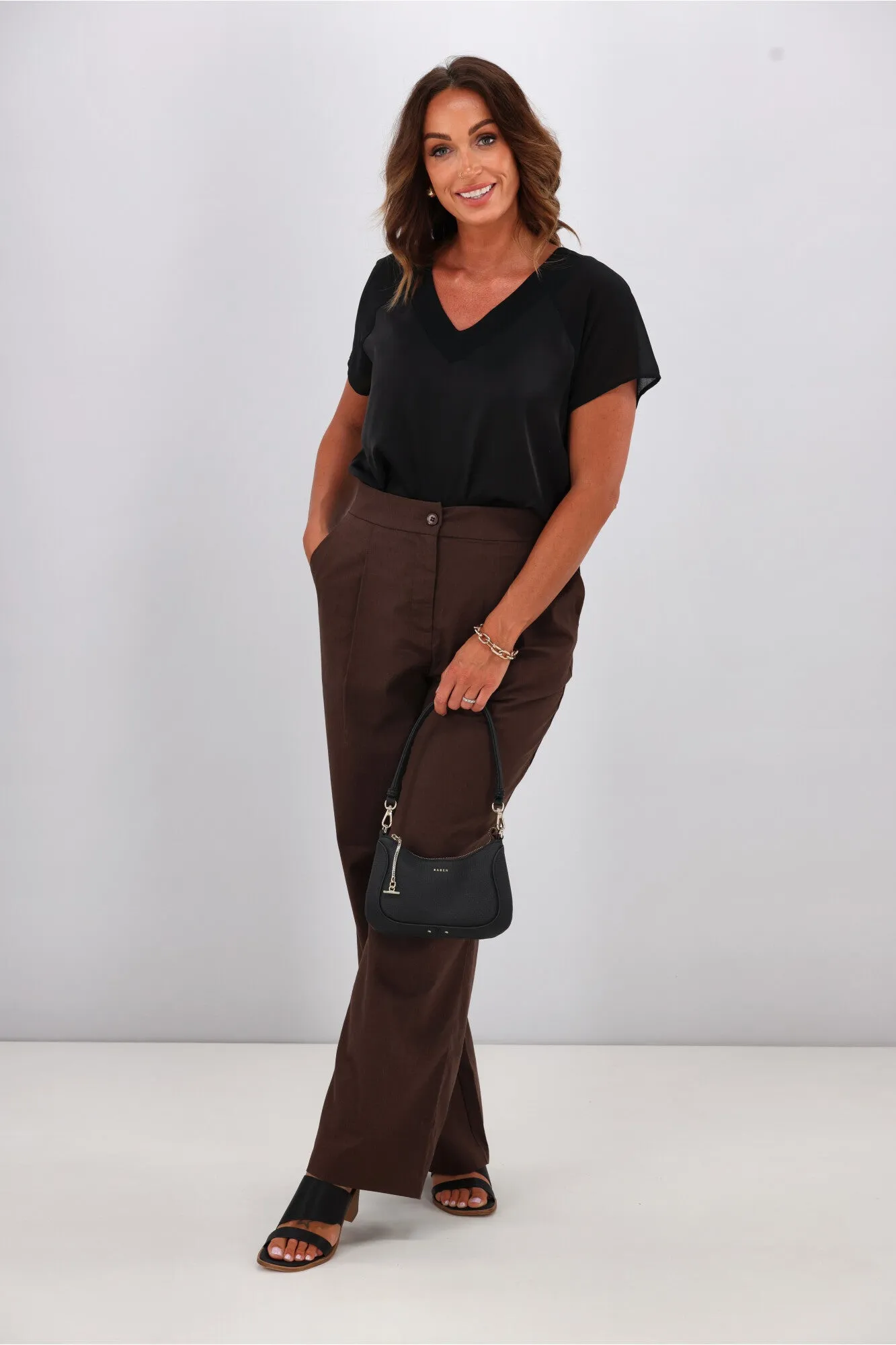 Gloss by Shine On Christina V Neck Satin Top Black