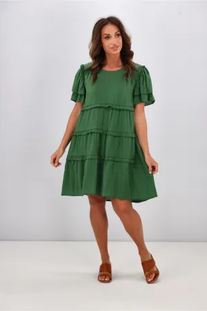 Gloss by Shine On Geri Ruffle Tier Dress Green