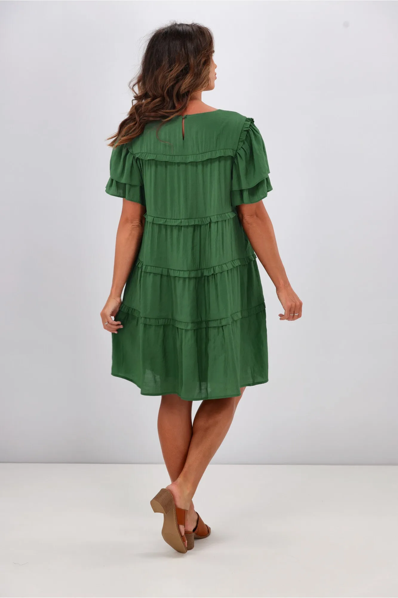 Gloss by Shine On Geri Ruffle Tier Dress Green