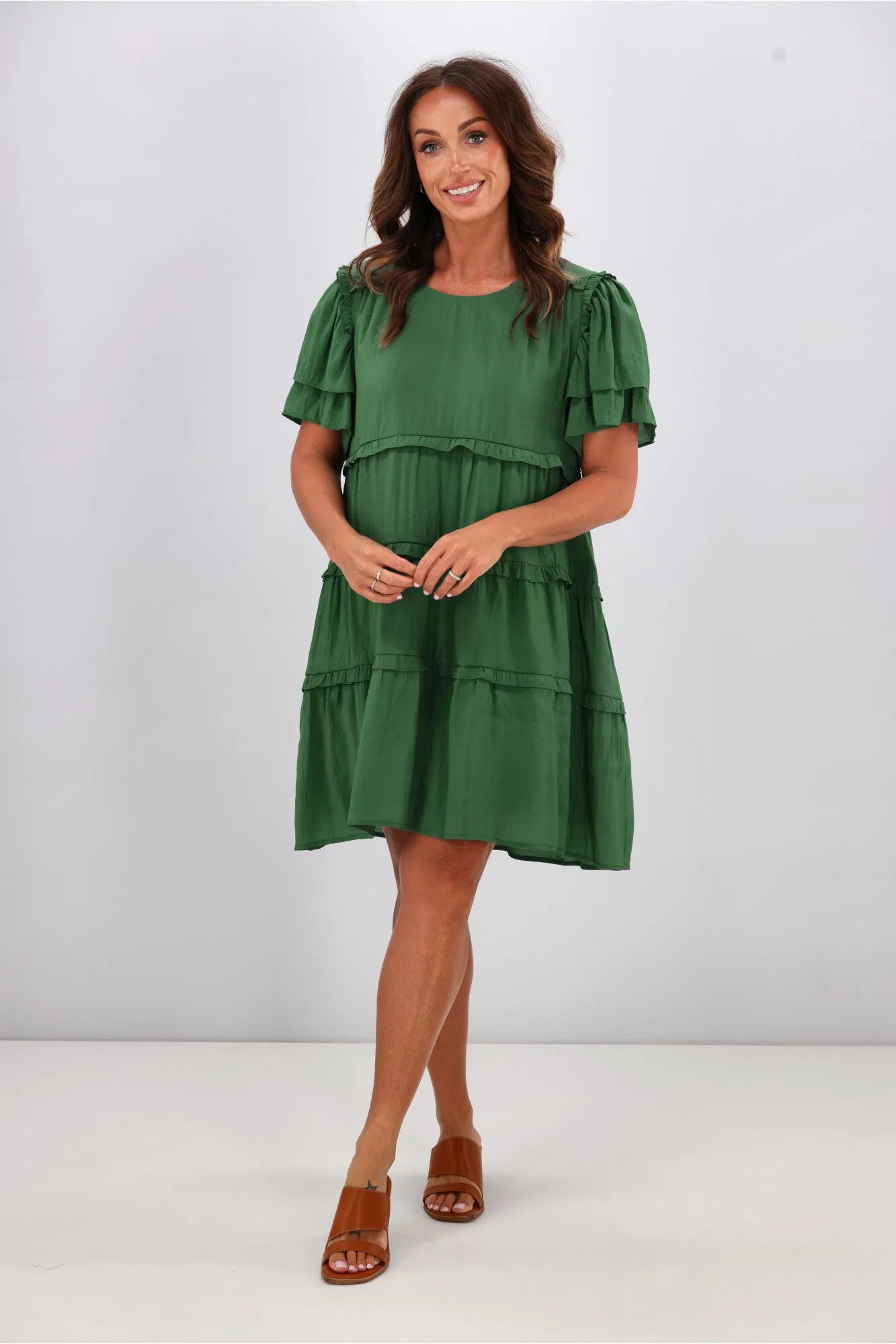 Gloss by Shine On Geri Ruffle Tier Dress Green