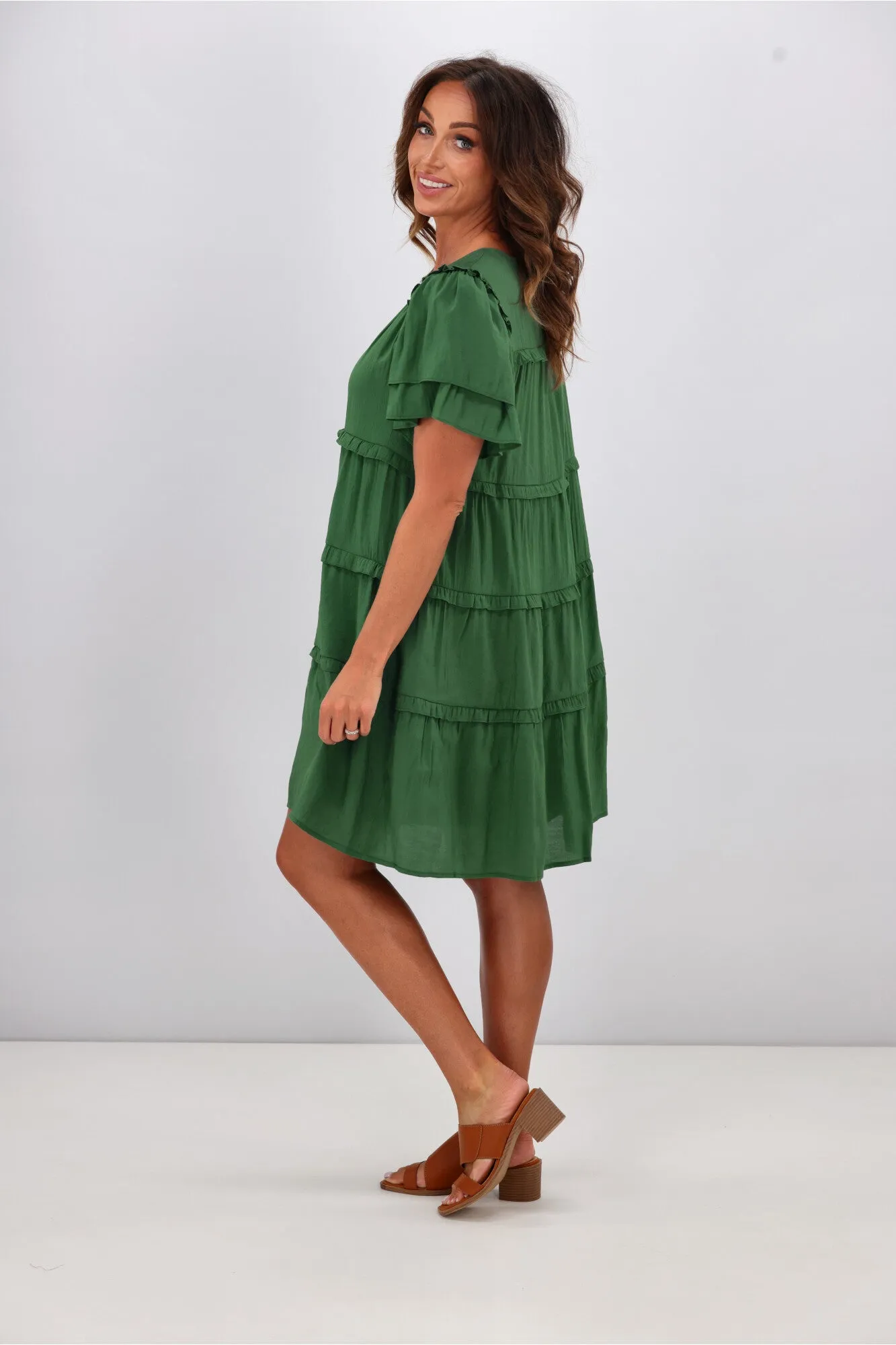 Gloss by Shine On Geri Ruffle Tier Dress Green