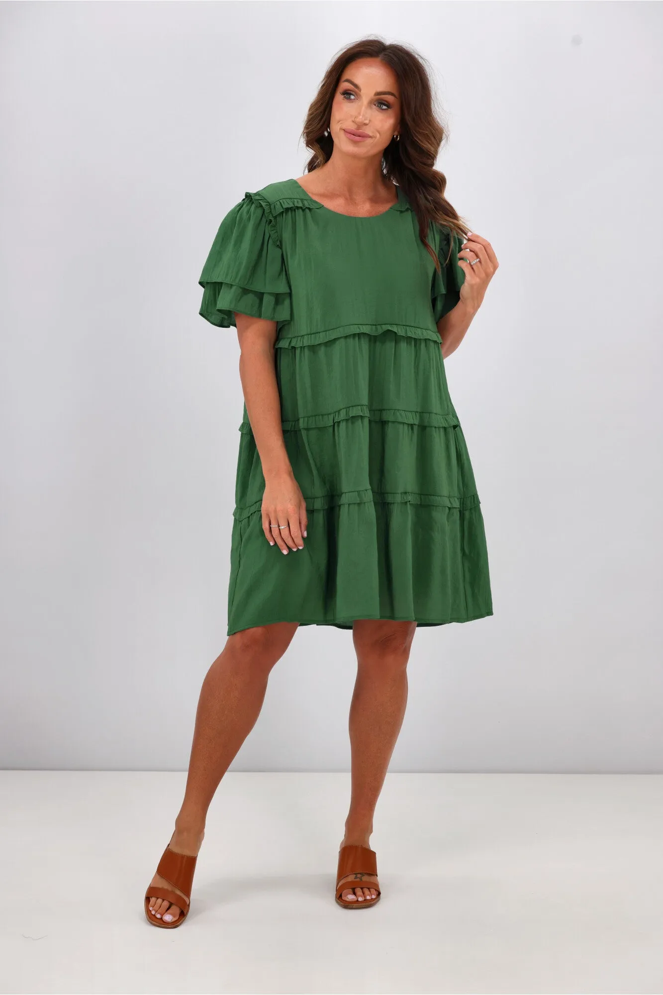 Gloss by Shine On Geri Ruffle Tier Dress Green