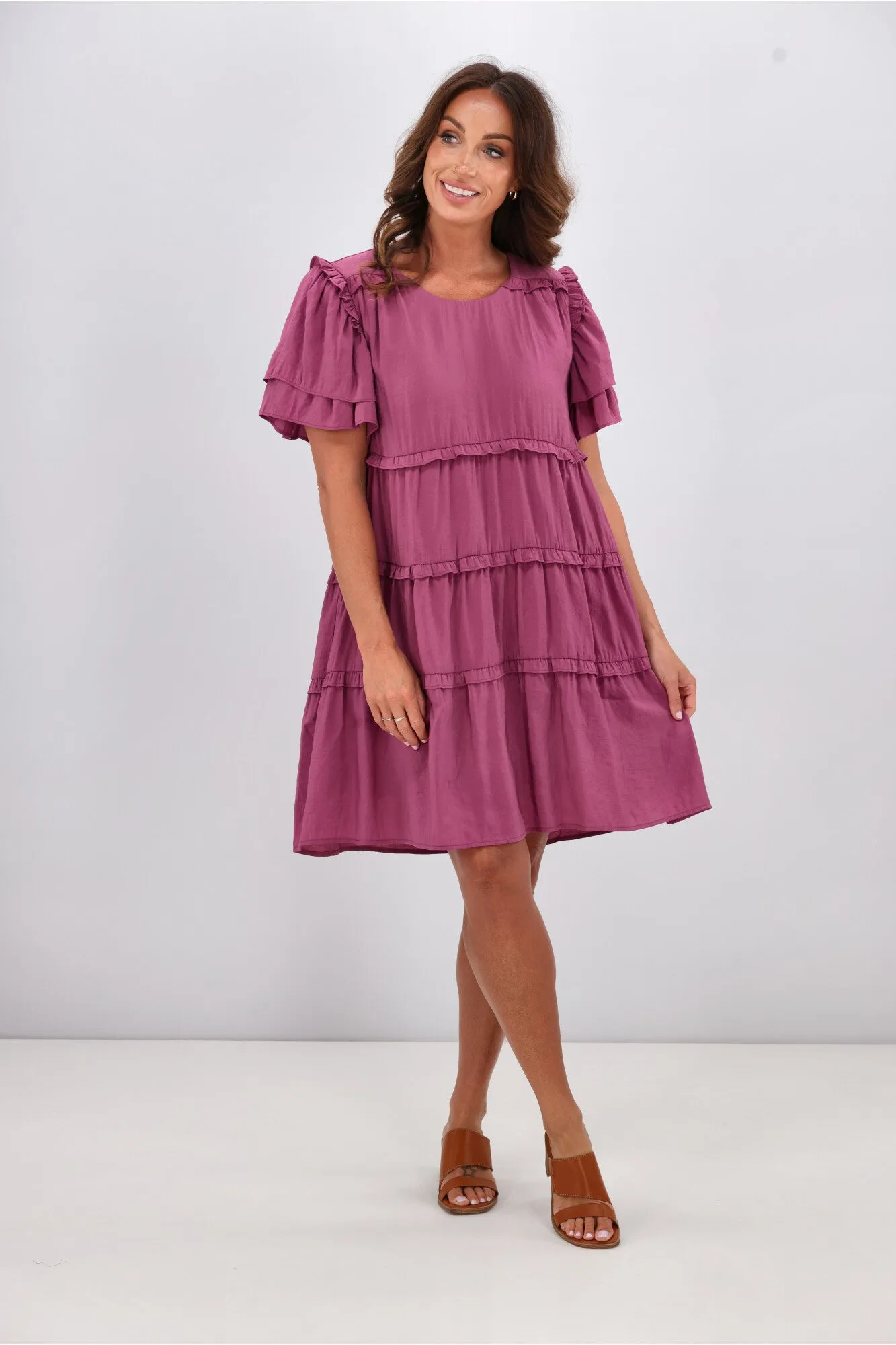 Gloss by Shine On Geri Ruffle Tier Dress Pink