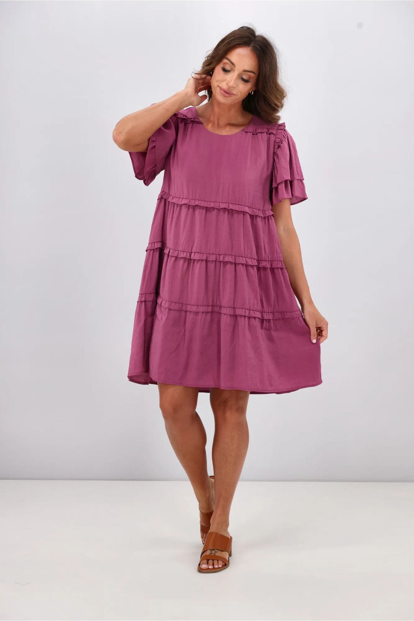 Gloss by Shine On Geri Ruffle Tier Dress Pink