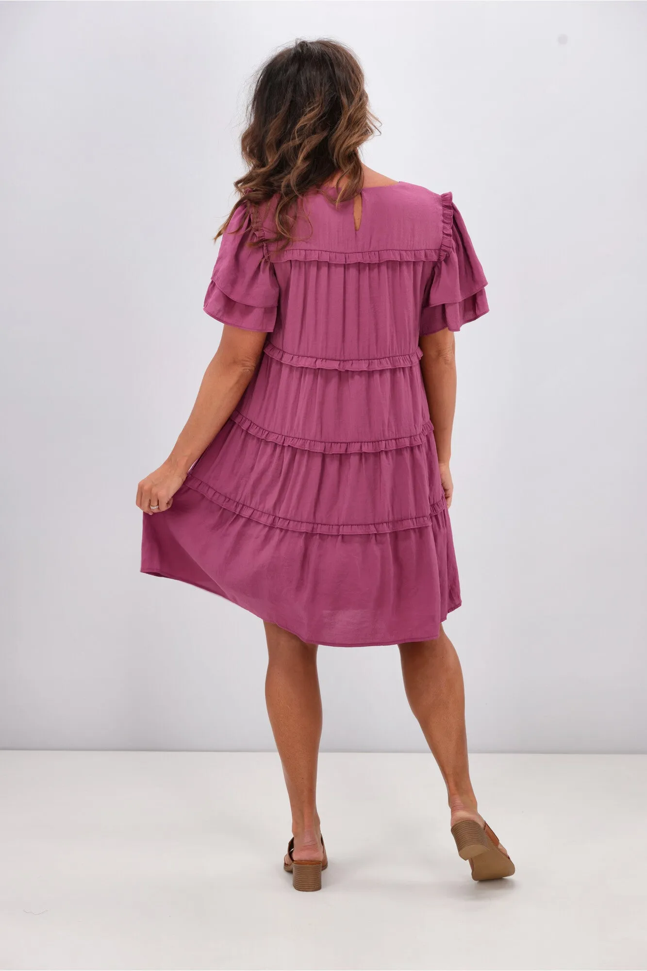 Gloss by Shine On Geri Ruffle Tier Dress Pink
