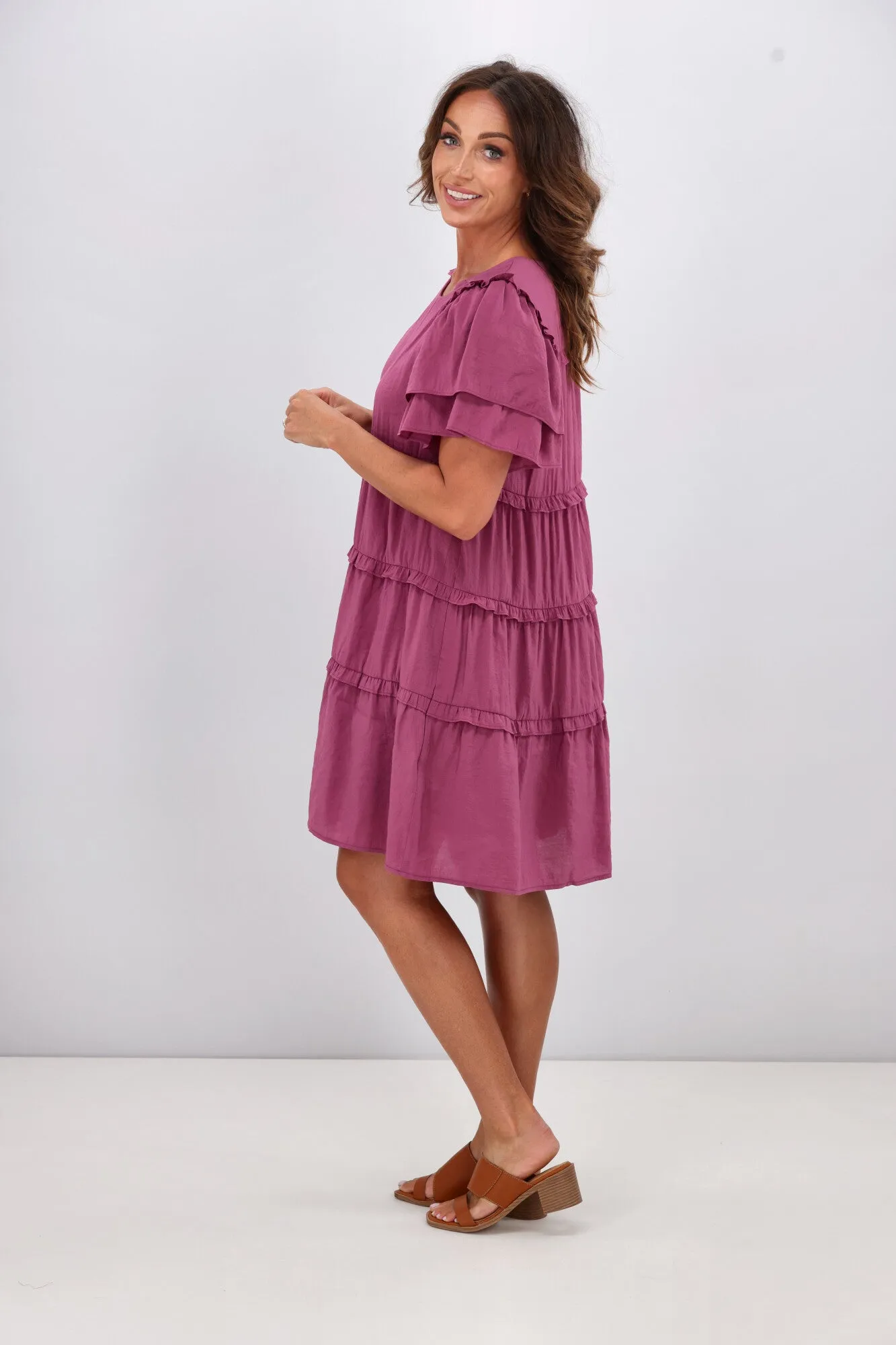 Gloss by Shine On Geri Ruffle Tier Dress Pink