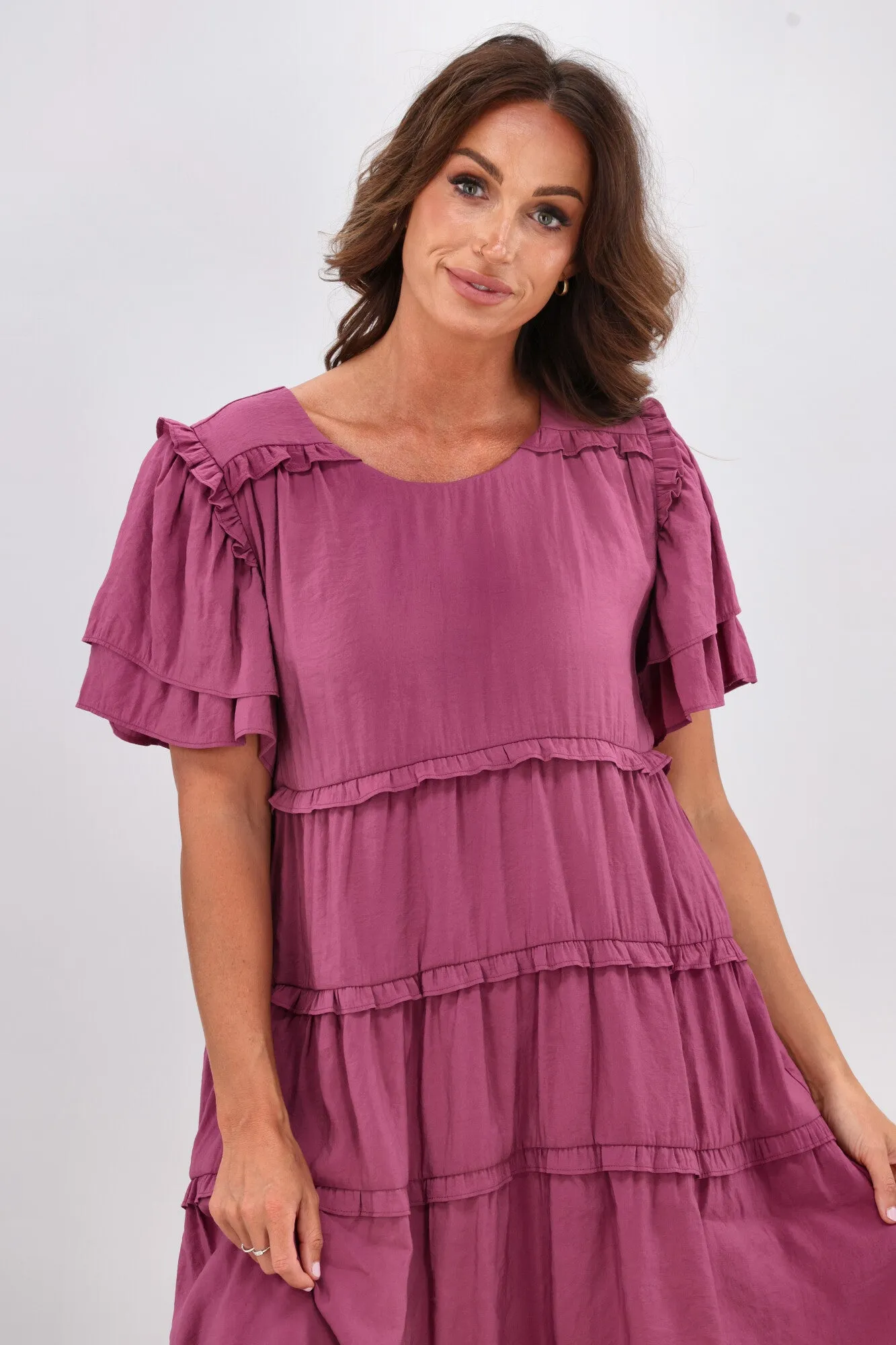 Gloss by Shine On Geri Ruffle Tier Dress Pink