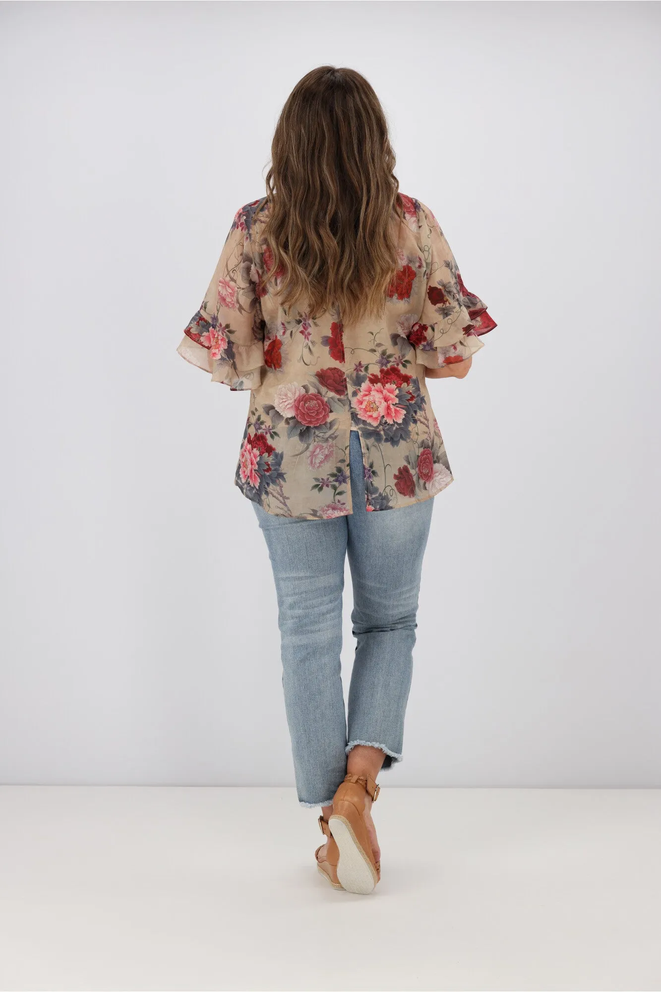 Gloss by Shine On Harper Frill Sleeve Top Oriental Print